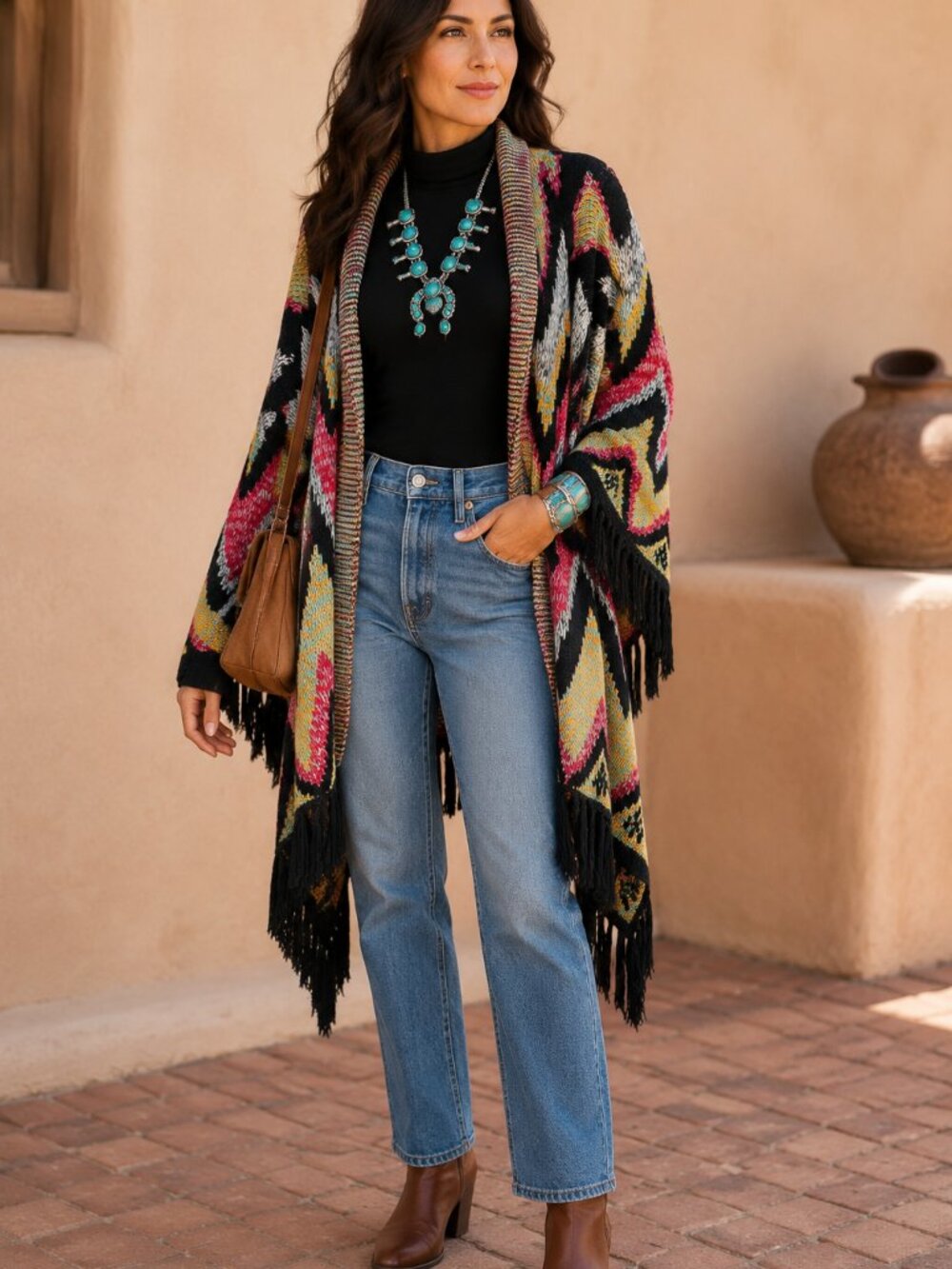Southwestern Fringe Blanket Cardigan XL Oversized Boho Western